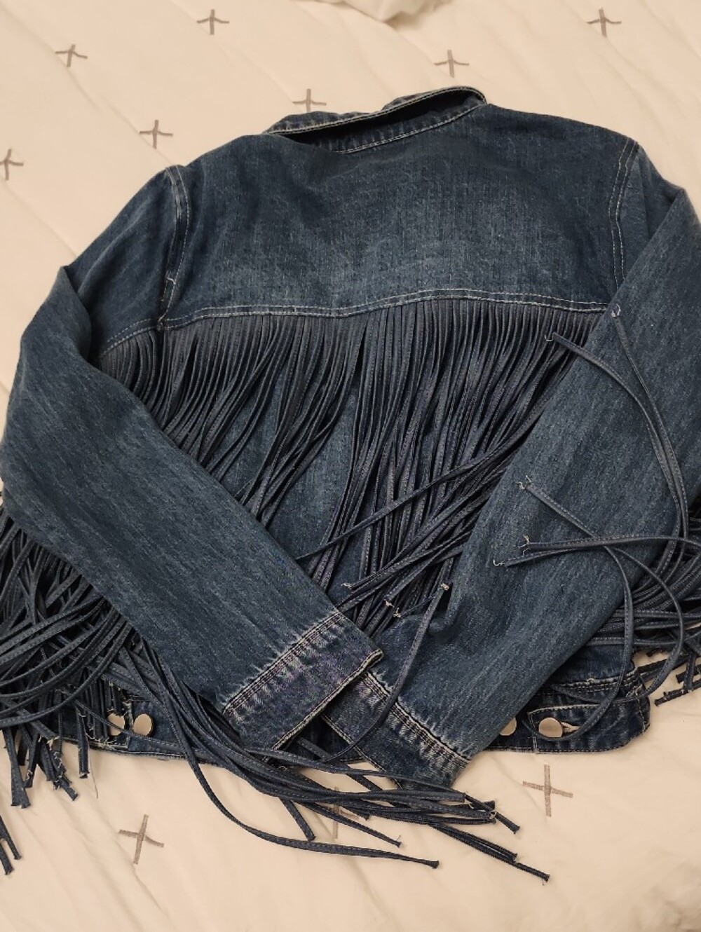 Lucchese Denim Jacket in Deep Blue with Fringe DUPE - Picture 2 of 2